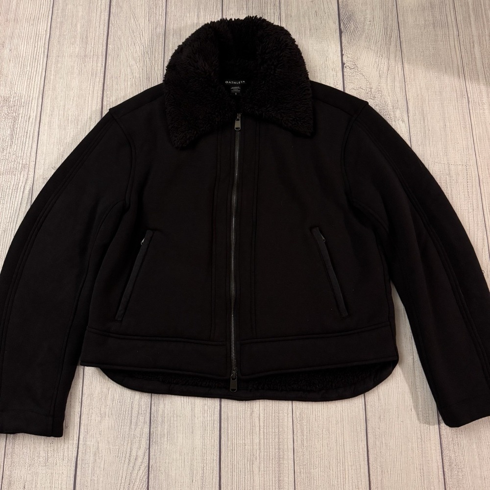 Athleta Westbound Sherpa Jacket Black Women's Size Small Modal Cozy Winter